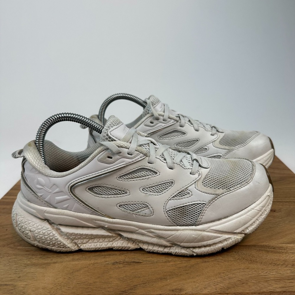 Womens Hoka One One U Clifton Gray Leather L‎ Athletics Running Shoes Size 9.5